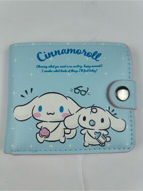 Cinnamoroll Bi-Fold Wallet Light Blue Pink Snap Closure Card Coin Holder New